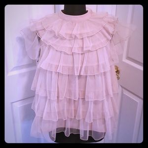 Pleione Sleeveless Ruffled Sheer Netting Top